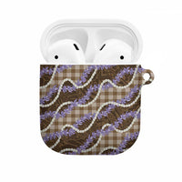 Brown Hawaii Palaka Honohono Pikake AirPods Case Hawaiian Orchid Lei Polynesian Pattern - Polynesian Pride
