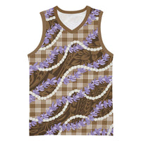 Brown Hawaii Palaka Honohono Pikake Basketball Jersey Hawaiian Orchid Lei Polynesian Pattern - Polynesian Pride