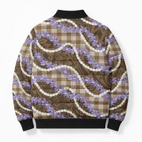 Brown Hawaii Palaka Honohono Pikake Bomber Puffer Jacket Hawaiian Orchid Lei Polynesian Pattern - Polynesian Pride