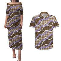 Brown Hawaii Palaka Honohono Pikake Couples Matching Puletasi and Hawaiian Shirt Hawaiian Orchid Lei Polynesian Pattern LT14 Brown - Polynesian Pride