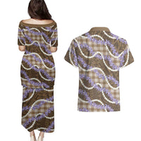 Brown Hawaii Palaka Honohono Pikake Couples Matching Puletasi and Hawaiian Shirt Hawaiian Orchid Lei Polynesian Pattern LT14 - Polynesian Pride
