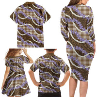 Brown Hawaii Palaka Honohono Pikake Family Matching Long Sleeve Bodycon Dress and Hawaiian Shirt Hawaiian Orchid Lei Polynesian Pattern LT14 - Polynesian Pride