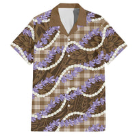 Brown Hawaii Palaka Honohono Pikake Family Matching Off The Shoulder Long Sleeve Dress and Hawaiian Shirt Hawaiian Orchid Lei Polynesian Pattern LT14 Dad's Shirt - Short Sleeve Brown - Polynesian Pride