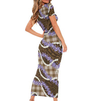 Brown Hawaii Palaka Honohono Pikake Family Matching Short Sleeve Bodycon Dress and Hawaiian Shirt Hawaiian Orchid Lei Polynesian Pattern LT14 - Polynesian Pride