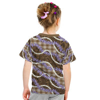 Brown Hawaii Palaka Honohono Pikake Kid T Shirt Hawaiian Orchid Lei Polynesian Pattern - Polynesian Pride