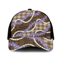 Brown Hawaii Palaka Honohono Pikake Mesh Trucker Cap Hawaiian Orchid Lei Polynesian Pattern - Polynesian Pride