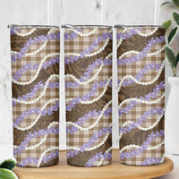 Brown Hawaii Palaka Honohono Pikake Skinny Tumbler Hawaiian Orchid Lei Polynesian Pattern - Polynesian Pride