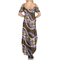 Brown Hawaii Palaka Honohono Pikake Summer Maxi Dress Hawaiian Orchid Lei Polynesian Pattern - Polynesian Pride