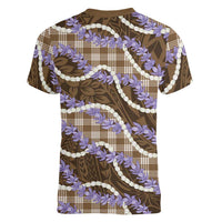 Brown Hawaii Palaka Honohono Pikake Women V-Neck T-Shirt Hawaiian Orchid Lei Polynesian Pattern LT14 - Polynesian Pride