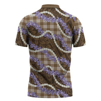 Brown Hawaii Palaka Honohono Pikake Zipper Polo Shirt Hawaiian Orchid Lei Polynesian Pattern LT14 - Polynesian Pride
