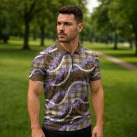 Brown Hawaii Palaka Honohono Pikake Zipper Polo Shirt Hawaiian Orchid Lei Polynesian Pattern - Polynesian Pride