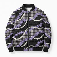 Black Hawaii Palaka Honohono Pikake Bomber Puffer Jacket Hawaiian Orchid Lei Polynesian Pattern - Polynesian Pride