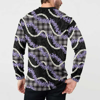 Black Hawaii Palaka Honohono Pikake Button Sweatshirt Hawaiian Orchid Lei Polynesian Pattern - Polynesian Pride