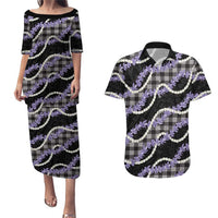 Black Hawaii Palaka Honohono Pikake Couples Matching Puletasi and Hawaiian Shirt Hawaiian Orchid Lei Polynesian Pattern LT14 Black - Polynesian Pride