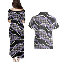 Black Hawaii Palaka Honohono Pikake Couples Matching Puletasi and Hawaiian Shirt Hawaiian Orchid Lei Polynesian Pattern LT14 - Polynesian Pride