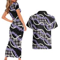 Black Hawaii Palaka Honohono Pikake Couples Matching Short Sleeve Bodycon Dress and Hawaiian Shirt Hawaiian Orchid Lei Polynesian Pattern - Polynesian Pride