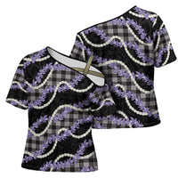 Black Hawaii Palaka Honohono Pikake Cross Shoulder Shirt Hawaiian Orchid Lei Polynesian Pattern - Polynesian Pride