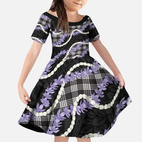 Black Hawaii Palaka Honohono Pikake Family Matching Long Sleeve Bodycon Dress and Hawaiian Shirt Hawaiian Orchid Lei Polynesian Pattern LT14 Daughter's Dress Black - Polynesian Pride