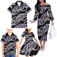 Black Hawaii Palaka Honohono Pikake Family Matching Off The Shoulder Long Sleeve Dress and Hawaiian Shirt Hawaiian Orchid Lei Polynesian Pattern LT14 - Polynesian Pride