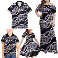 Black Hawaii Palaka Honohono Pikake Family Matching Off Shoulder Maxi Dress and Hawaiian Shirt Hawaiian Orchid Lei Polynesian Pattern LT14 - Polynesian Pride