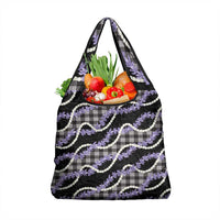 Black Hawaii Palaka Honohono Pikake Grocery Bag Hawaiian Orchid Lei Polynesian Pattern - Polynesian Pride