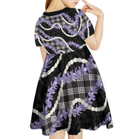 Black Hawaii Palaka Honohono Pikake Kid Short Sleeve Dress Hawaiian Orchid Lei Polynesian Pattern LT14 - Polynesian Pride