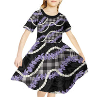 Black Hawaii Palaka Honohono Pikake Kid Short Sleeve Dress Hawaiian Orchid Lei Polynesian Pattern LT14 - Polynesian Pride