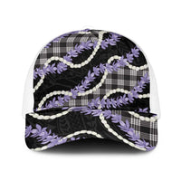 Black Hawaii Palaka Honohono Pikake Mesh Trucker Cap Hawaiian Orchid Lei Polynesian Pattern - Polynesian Pride
