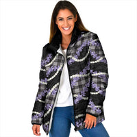 Black Hawaii Palaka Honohono Pikake Padded Jacket Hawaiian Orchid Lei Polynesian Pattern - Polynesian Pride
