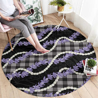 Black Hawaii Palaka Honohono Pikake Round Carpet Hawaiian Orchid Lei Polynesian Pattern - Polynesian Pride