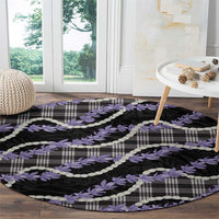 Black Hawaii Palaka Honohono Pikake Round Carpet Hawaiian Orchid Lei Polynesian Pattern - Polynesian Pride