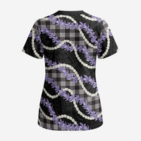 Black Hawaii Palaka Honohono Pikake Scrub Top Hawaiian Orchid Lei Polynesian Pattern - Polynesian Pride