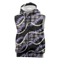 Black Hawaii Palaka Honohono Pikake Sleeveless Zip Hoodie Hawaiian Orchid Lei Polynesian Pattern LT14 Black - Polynesian Pride