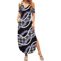 Black Hawaii Palaka Honohono Pikake Summer Maxi Dress Hawaiian Orchid Lei Polynesian Pattern - Polynesian Pride