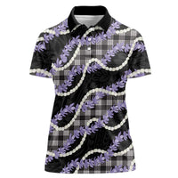 Black Hawaii Palaka Honohono Pikake Women Polo Shirt Hawaiian Orchid Lei Polynesian Pattern LT14 Female Black - Polynesian Pride