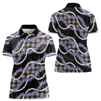 Black Hawaii Palaka Honohono Pikake Women Polo Shirt Hawaiian Orchid Lei Polynesian Pattern LT14 - Polynesian Pride