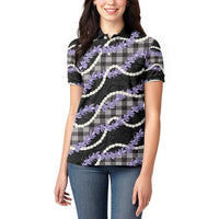 Black Hawaii Palaka Honohono Pikake Women Polo Shirt Hawaiian Orchid Lei Polynesian Pattern LT14 - Polynesian Pride