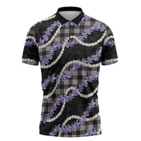 Black Hawaii Palaka Honohono Pikake Zipper Polo Shirt Hawaiian Orchid Lei Polynesian Pattern LT14 Black - Polynesian Pride