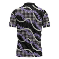 Black Hawaii Palaka Honohono Pikake Zipper Polo Shirt Hawaiian Orchid Lei Polynesian Pattern LT14 - Polynesian Pride