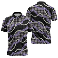 Black Hawaii Palaka Honohono Pikake Zipper Polo Shirt Hawaiian Orchid Lei Polynesian Pattern - Polynesian Pride