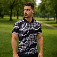 Black Hawaii Palaka Honohono Pikake Zipper Polo Shirt Hawaiian Orchid Lei Polynesian Pattern LT14 - Polynesian Pride