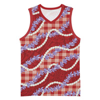 Red Hawaii Palaka Honohono Pikake Basketball Jersey Hawaiian Orchid Lei Polynesian Pattern - Polynesian Pride