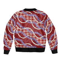 Red Hawaii Palaka Honohono Pikake Bomber Jacket Hawaiian Orchid Lei Polynesian Pattern - Polynesian Pride