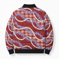 Red Hawaii Palaka Honohono Pikake Bomber Puffer Jacket Hawaiian Orchid Lei Polynesian Pattern - Polynesian Pride