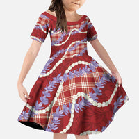 Red Hawaii Palaka Honohono Pikake Family Matching Long Sleeve Bodycon Dress and Hawaiian Shirt Hawaiian Orchid Lei Polynesian Pattern LT14 Daughter's Dress Red - Polynesian Pride