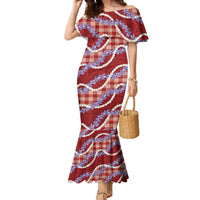 Red Hawaii Palaka Honohono Pikake Family Matching Mermaid Dress and Hawaiian Shirt Hawaiian Orchid Lei Polynesian Pattern LT14 Red - Polynesian Pride