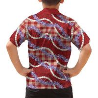 Red Hawaii Palaka Honohono Pikake Family Matching Off Shoulder Maxi Dress and Hawaiian Shirt Hawaiian Orchid Lei Polynesian Pattern LT14 - Polynesian Pride