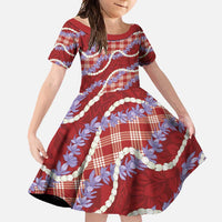 Red Hawaii Palaka Honohono Pikake Family Matching Off Shoulder Maxi Dress and Hawaiian Shirt Hawaiian Orchid Lei Polynesian Pattern LT14 Daughter's Dress Red - Polynesian Pride