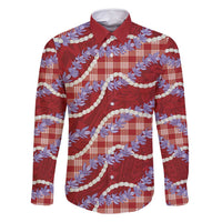 Red Hawaii Palaka Honohono Pikake Family Matching Off Shoulder Maxi Dress and Hawaiian Shirt Hawaiian Orchid Lei Polynesian Pattern LT14 Dad's Shirt - Long Sleeve Red - Polynesian Pride