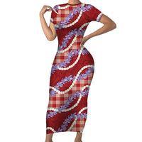 Red Hawaii Palaka Honohono Pikake Family Matching Short Sleeve Bodycon Dress and Hawaiian Shirt Hawaiian Orchid Lei Polynesian Pattern LT14 Red - Polynesian Pride